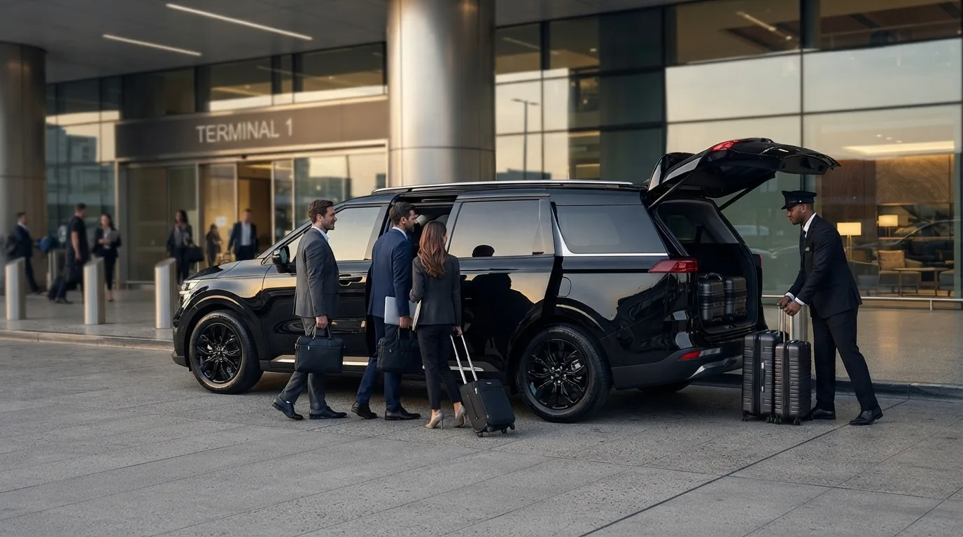 Business travelers boarding SUV — Wollondilly Airport Shuttle