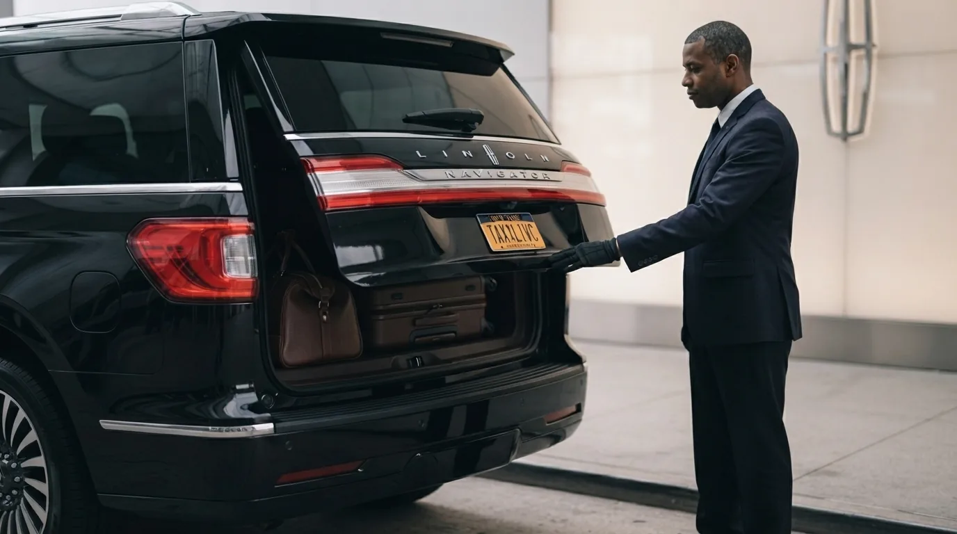 Chauffeur closing SUV trunk