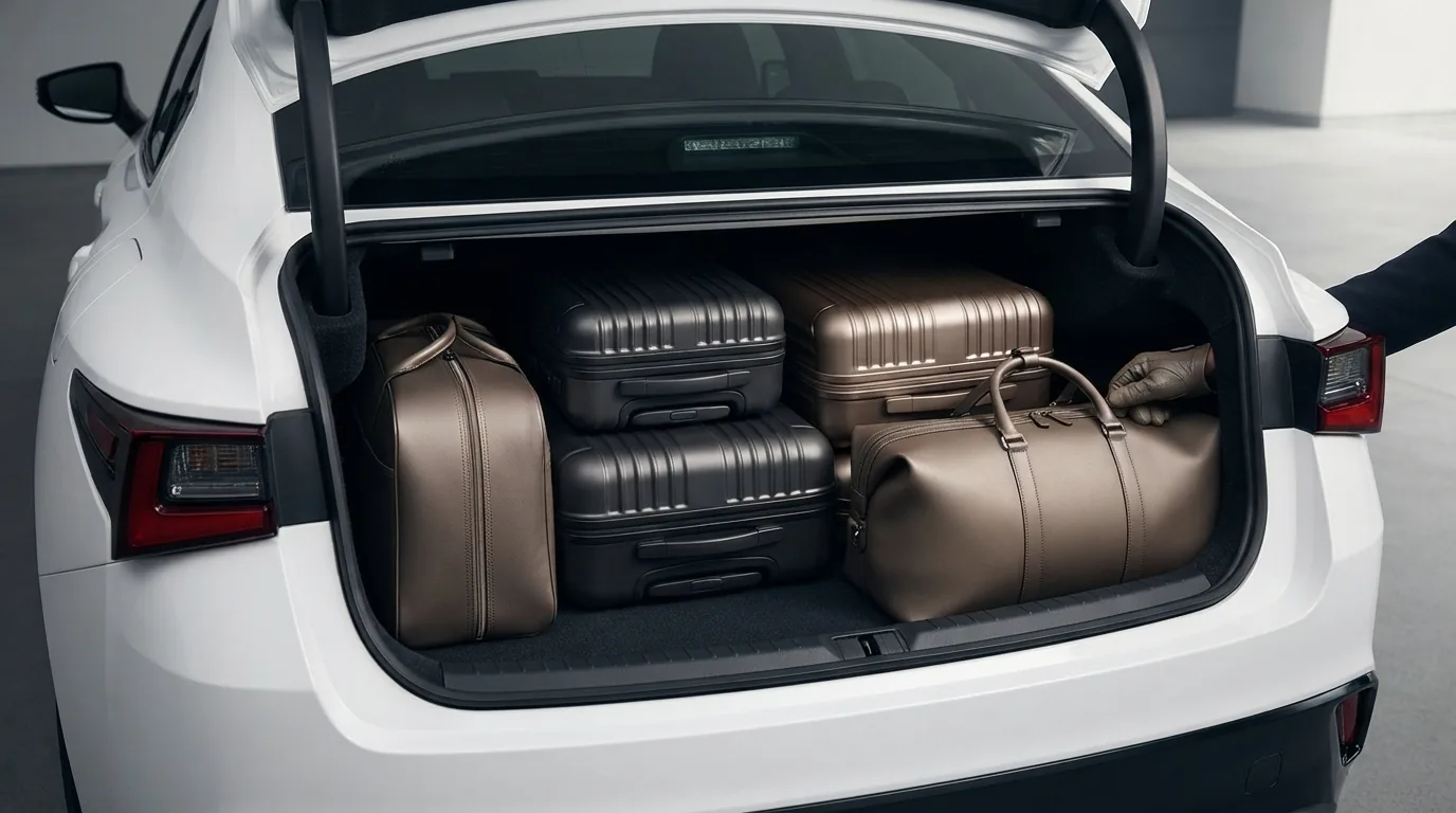 Organizing sedan trunk with luggage — Wollondilly Airport Shuttle