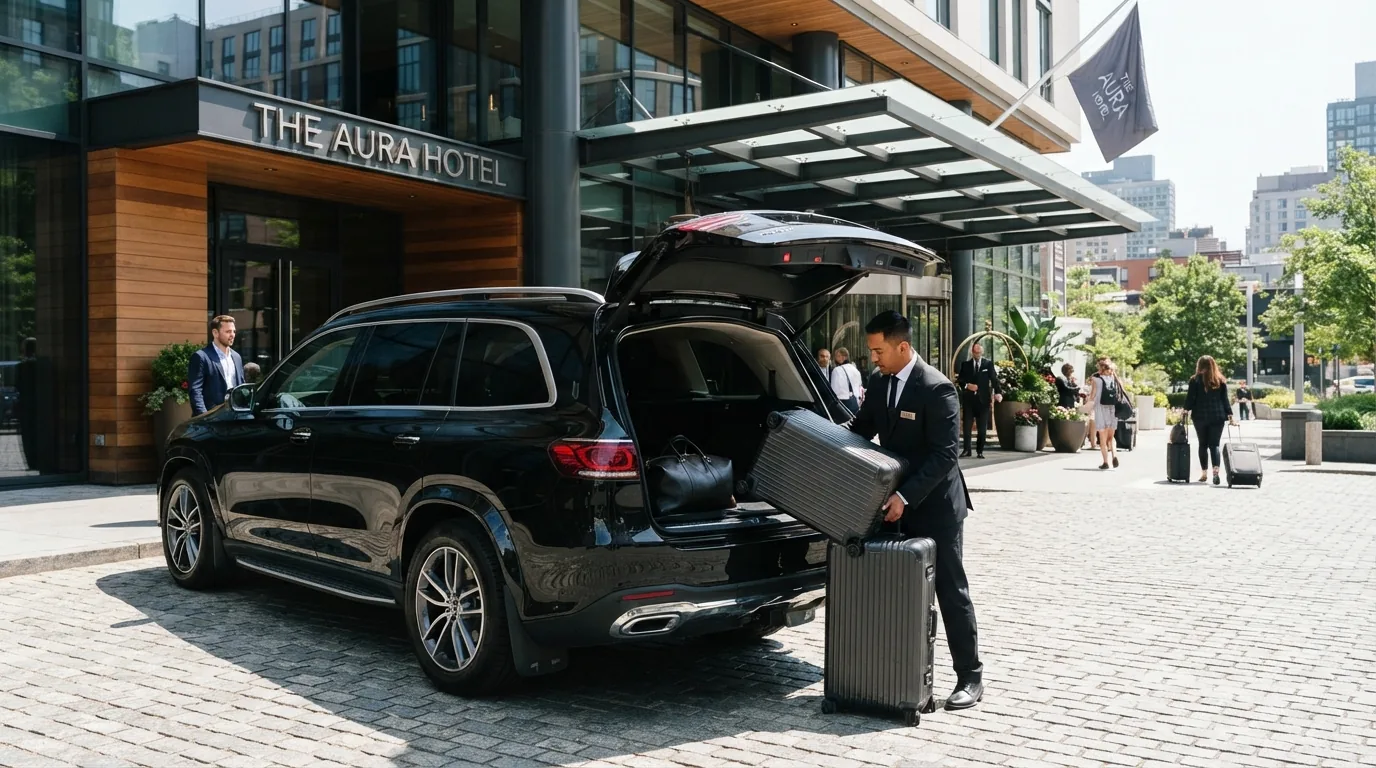 SUV parked at hotel entrance — Wollondilly Airport Shuttle